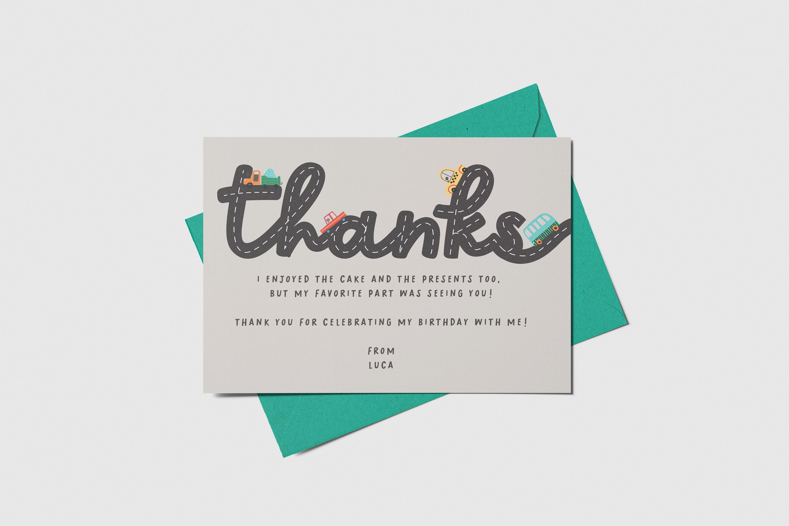 Cars Thank You Card, 1st Birthday,  Vroom, Beep Beep, Honk, Printable, Editable, INSTANT DOWNLOAD