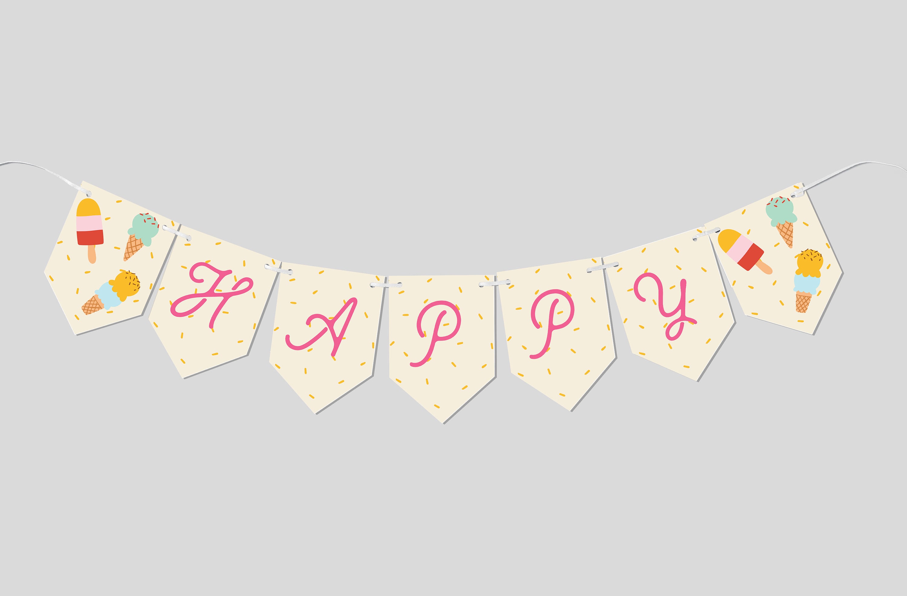 Ice Cream Birthday Party Flag Banner Birthday Garland Ice Cream Theme Printable Editable INSTANT DOWNLOAD