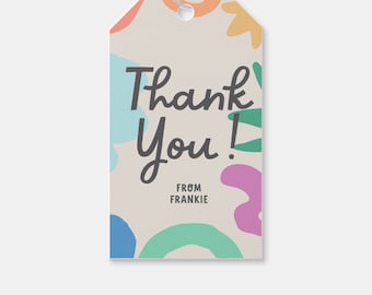 May include: A beige thank you gift tag with colourful abstract shapes and the text "Thank You!" and "From Frankie".