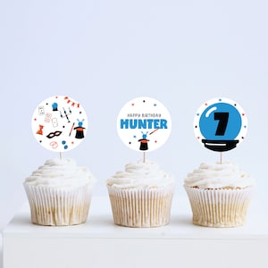 Magic Show Birthday Party Cupcake Toppers, Stickers, Magician, Abracadabra, Printable, Editable, INSTANT DOWNLOAD