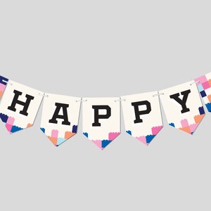 Building Blocks Birthday Party Flag Banner, Birthday Garland, Printable, Editable, INSTANT DOWNLOAD