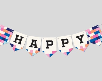 Building Blocks Birthday Party Flag Banner, Birthday Garland, Printable, Editable, INSTANT DOWNLOAD