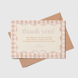 Modern Squiggle Border Thank You Card, Plaid, Wavy Border, Wave, Scallop Edge, Boho, Printable, Editable, INSTANT DOWNLOAD