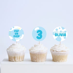 Bubble Party Birthday Cupcake Toppers, Stickers, Soap Bubbles, Pop It, Printable, Editable, INSTANT DOWNLOAD