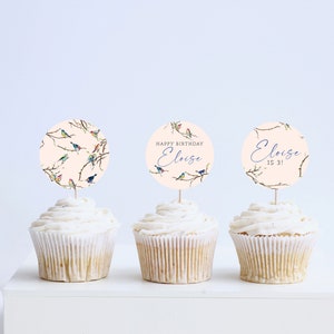 Little Birdie Birthday Party Cupcake Toppers, Stickers, Printable, Editable, INSTANT DOWNLOAD