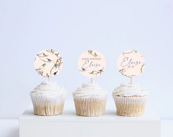Little Birdie Birthday Party Cupcake Toppers, Stickers, Printable, Editable, INSTANT DOWNLOAD