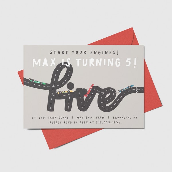 Birthday 5th Race Car Invitation - Etsy