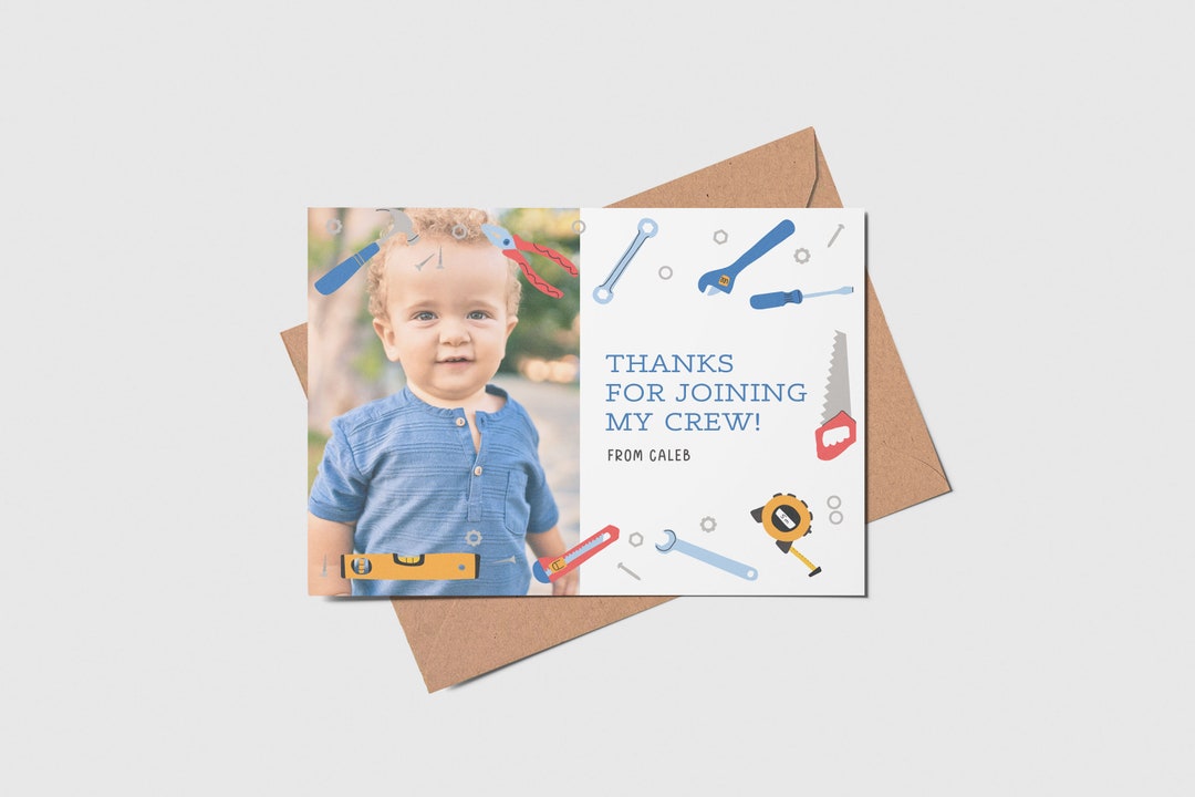 Construction Birthday Thank You Card With Photo (printable, Editable ...