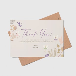 Fairy Party Birthday Thank You Card, Fairy Garden, Enchanted Forest Birthday Theme, Printable, Editable, INSTANT DOWNLOAD