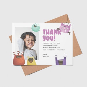 Calling All Monsters Birthday Party Thank You Card with Photo, Printable, Editable, INSTANT DOWNLOAD