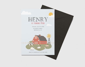 Farm Birthday Party Invitation, Farm Animals, Printable, Editable, INSTANT DOWNLOAD