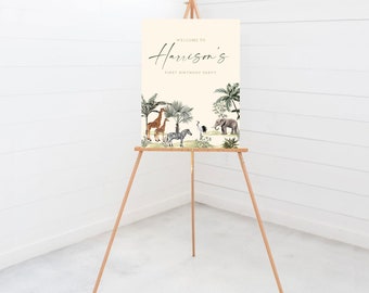 Safari Birthday Welcome Sign, 18x24, 24x36, Poster, Jungle Birthday Theme, Jungle Animals, Giraffe, Printable, Editable, INSTANT DOWNLOAD