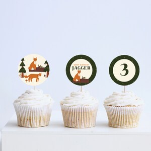 Little Fox Birthday Party Cupcake Toppers, Stickers, Woodland Animals, Foxes, Forest Animals, Printable, Editable, INSTANT DOWNLOAD