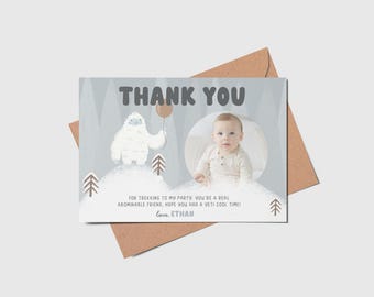 Yeti Birthday Thank You Card with Photo: Winter Holiday (Digital Download)