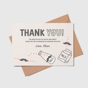 Milk-stache Birthday Party Thank You Card, Mustache Party, Milk & Cookies, Milk Carton, Milk Bottle, Printable, Editable, INSTANT DOWNLOAD
