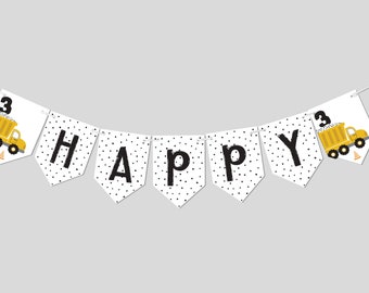 Construction Birthday Party Flag Banner, Birthday Garland, Dump Truck, Printable, Editable, INSTANT DOWNLOAD