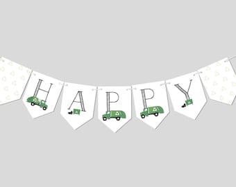 Garbage Truck Party Flag Banner, Birthday Garland, Trash Bash, Dump Everything, Printable, Editable, INSTANT DOWNLOAD