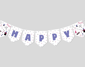 Magic Show Birthday Party Flag Banner, Garland, Decor, Magician, Abracadabra, Printable, Editable, INSTANT DOWNLOAD