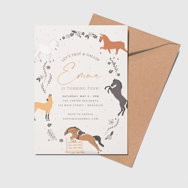 Horse Birthday Party Invitation, Horseback Riding, Printable, Editable, INSTANT DOWNLOAD