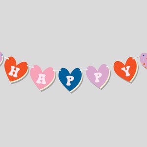 Valentine&#39;s Day Candy Hearts Flag Banner, Birthday Garland, Sweet Celebration, Our Little Sweetheart, Printable, Editable, INSTANT DOWNLOAD