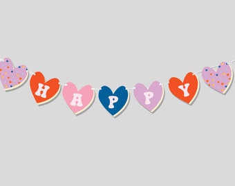 Candy Hearts Valentine's Day Banner: Editable Party Garland (Instant Download)