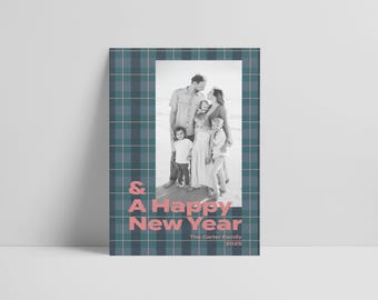 Plaid Holiday Photo Card Template, Modern Christmas Card (Digital Download)