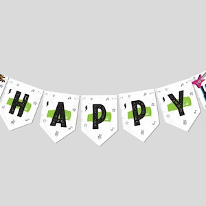 Lets Rock Birthday Party Flag Banner, Birthday Garland, Rock n Roll, Printable, Editable, INSTANT DOWNLOAD