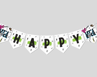 Lets Rock Birthday Party Flag Banner, Birthday Garland, Rock n Roll, Printable, Editable, INSTANT DOWNLOAD