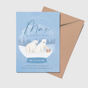 Polar Bear Birthday Party Invitation, Winter Wonderland, Winter Invite, Winter Animals, Printable, Editable, INSTANT DOWNLOAD