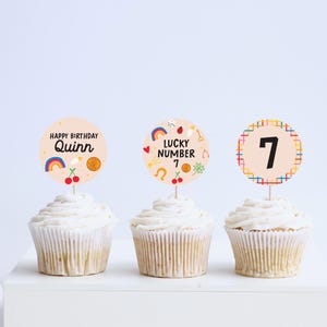 Lucky Charm Birthday Party Cupcake Toppers, Stickers, Lucky Charms, Lucky Number 7, Lucky One, Printable, Editable, INSTANT DOWNLOAD