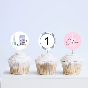 Paris Birthday Party Cupcake Toppers, Stickers, French Patisserie, Parisian Cafe, Paris, Printable, Editable, INSTANT DOWNLOAD