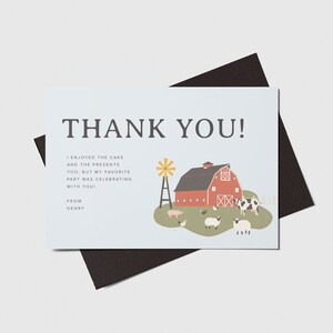 Farm Birthday Party Thank You Card, Farm Animals, Printable, Editable, INSTANT DOWNLOAD