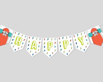 Skateboard Birthday Party Flag Banner Garland Decorations - Etsy Skateboard Birthday Party Flag Banner Garland Decorations - Etsy