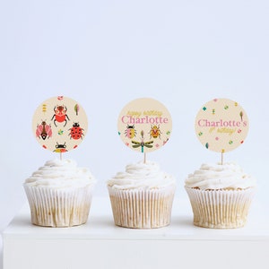 Insects Birthday Party Cupcake Toppers, Stickers, Butterfly Theme, Printable, Editable,  INSTANT DOWNLOAD