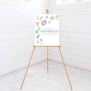 Gems Birthday Party Welcome Sign, 18x24, 24x36, Poster, Gemstone, Crystals, Geode Rocks, Printable, Editable, INSTANT DOWNLOAD