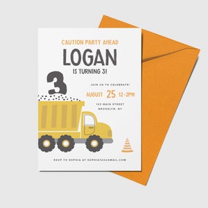 Construction Birthday Party Invite, Dump Truck, Construction Birthday Theme, Printable, Editable, INSTANT DOWNLOAD