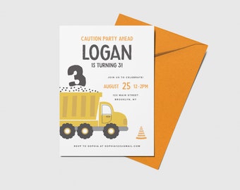 Construction Birthday Party Invite, Dump Truck, Construction Birthday Theme, Printable, Editable, INSTANT DOWNLOAD