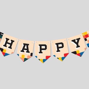 Building Blocks Birthday Party Flag Banner, Birthday Garland, Printable, Editable, INSTANT DOWNLOAD