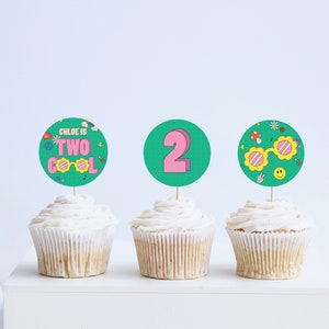 Two Cool Birthday Party Cupcake Toppers, Stickers, 2nd Birthday, Printable, Editable, INSTANT DOWNLOAD