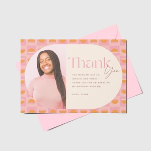 Sweet Sixteen Birthday Party Thank You Card with photo, Abstract, Modern, Printable, Editable, INSTANT DOWNLOAD