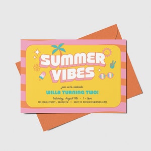 Retro Summer Vibes Birthday Invitation: Beach Party (Instant Download) image 1