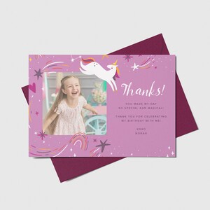 Unicorn Thank You Card with photo, Rainbows Birthday, Printable, Editable, INSTANT DOWNLOAD
