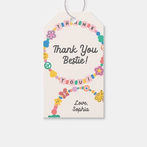 Friendship Bracelet Birthday Party Favor Tag, Thank You Tag, BFF Bracelet, Beads, Tween Birthday, Printable, Editable, INSTANT DOWNLOAD