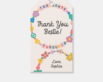 Friendship Bracelet Birthday Party Favor Tag, Thank You Tag, BFF Bracelet, Beads, Tween Birthday, Printable, Editable, INSTANT DOWNLOAD