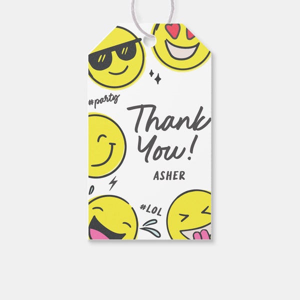 Emoji Birthday Party Favor Tag, Thank You Tag, Emoticon, LOL, Smiley Face, Tween Birthday, Printable, Editable, INSTANT DOWNLOAD