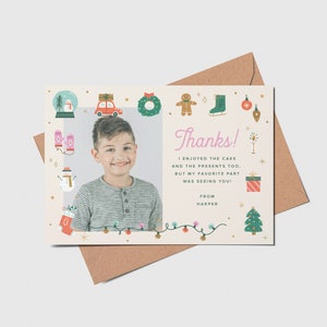 Oh What Fun Birthday Party Thank You Card with Photo, Happy Holidays, Christmas Birthday Invitation, Printable, Editable, INSTANT DOWNLOAD