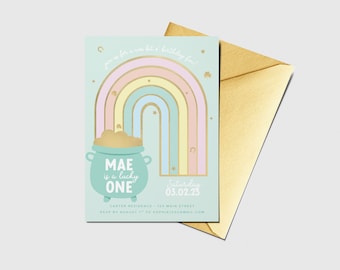 Lucky Rainbow Birthday Invitation: St. Patrick's Day Pot of Gold (Digital Download)
