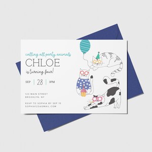 Cat Party Birthday Invitation, Kitten Party, Cat Theme, , Printable, Editable, INSTANT DOWNLOAD