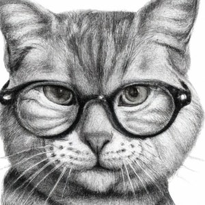 cat with glasses drawing png digital art 4