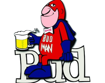Budweiser Bud Man With a Budweiser Beer Mug Decal Window Sticker Bumper Sticker